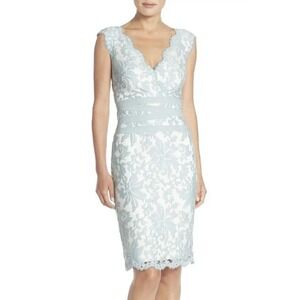 Tadashi Shoji Dress Women Embroidered Lace Sheath 10 Green Floral Wedding Guest